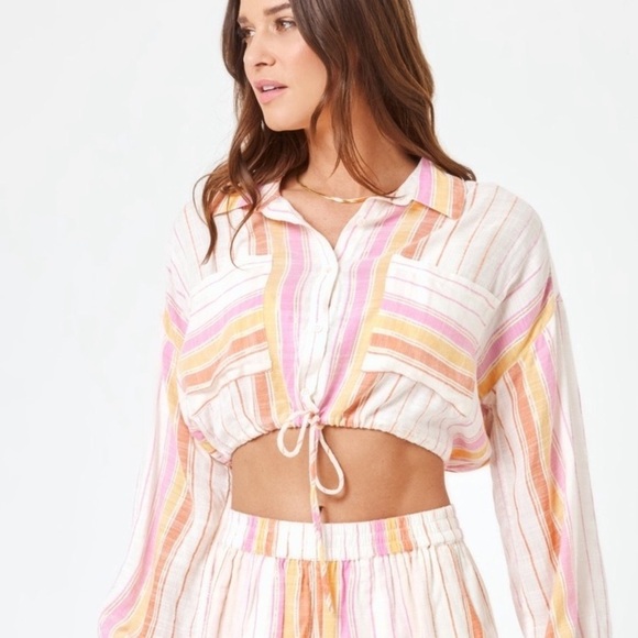 L*Space St. Lucia Cropped Top in Vaca Stripe Sz S/M - Picture 1 of 10